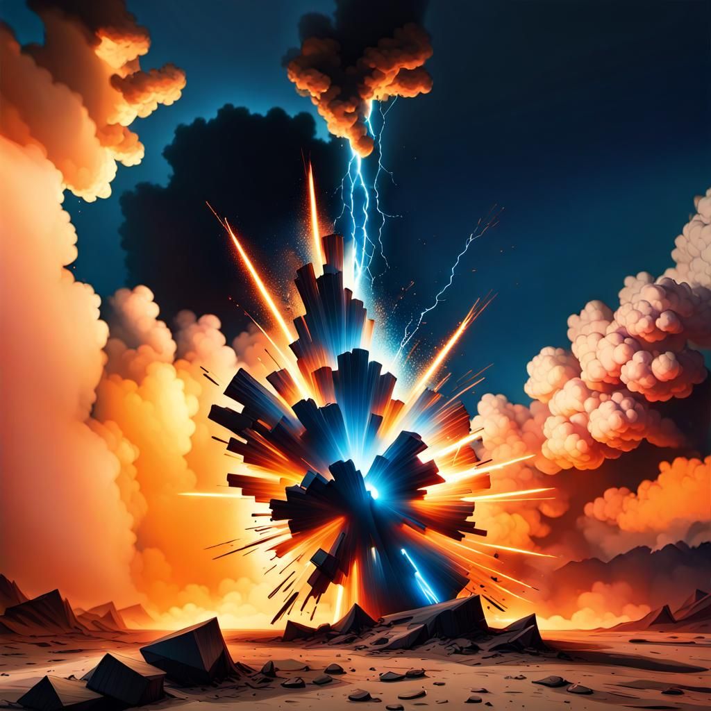 Explosive Boom with Lightning, Bauhaus-Style Art