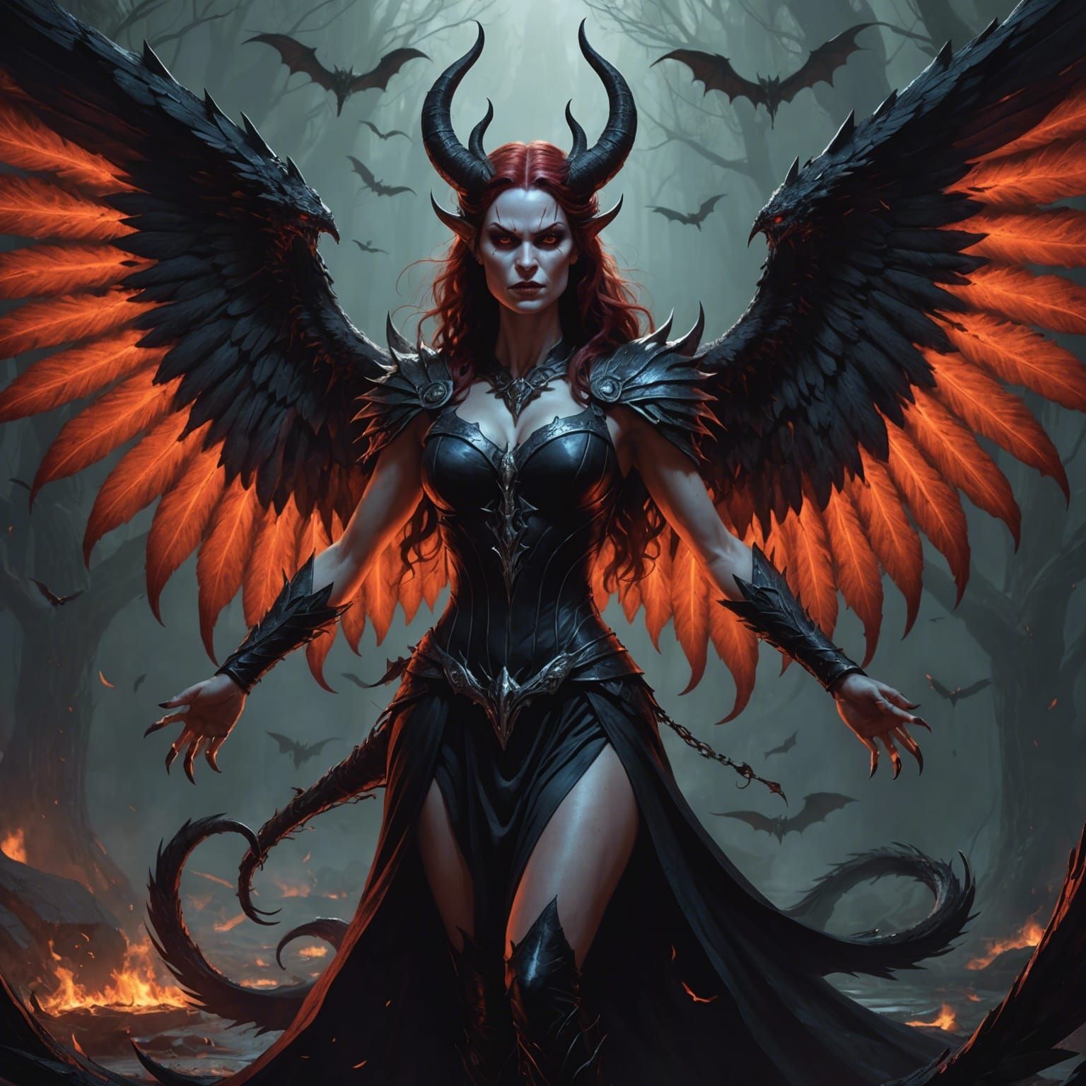 Demon Queen Lilith with Spreading Wings