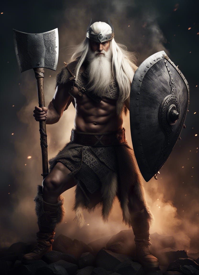 Hyperrealistic Viking Warrior with Battle Axe