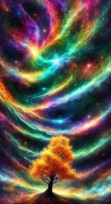 Vibrant 3D Cosmic Landscape with Shimmering Planet