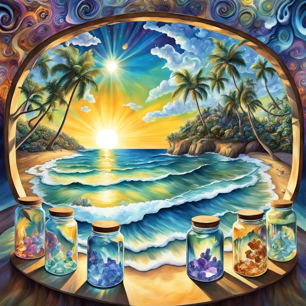 Afro-Caribbean Cosmic Dreamscapes in Vibrant Holographic Jar...