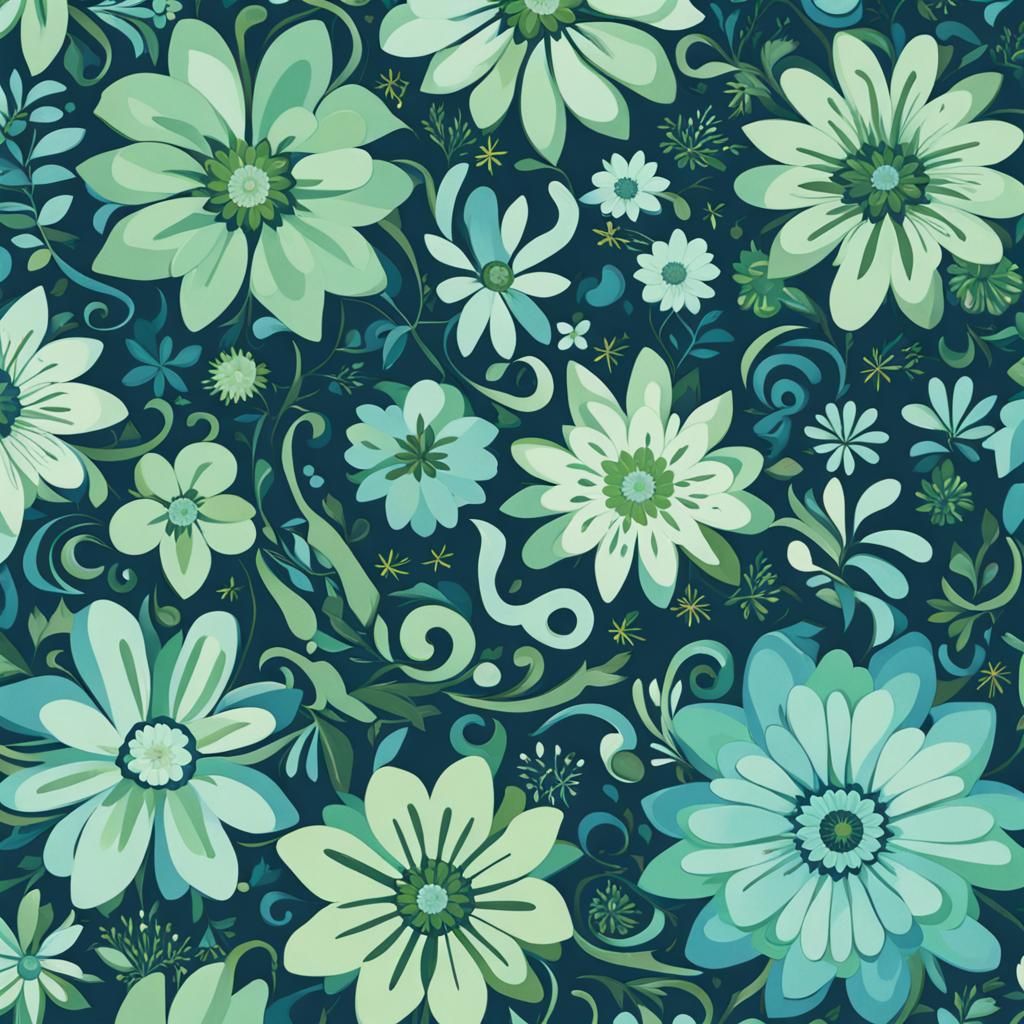Blue and Green Floral Pattern Design