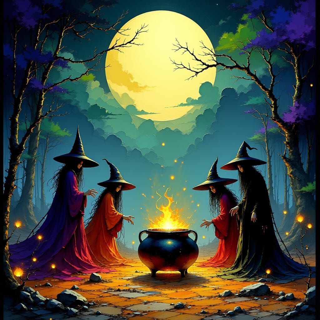 Witches Brew on Halloween Night under Full Moon