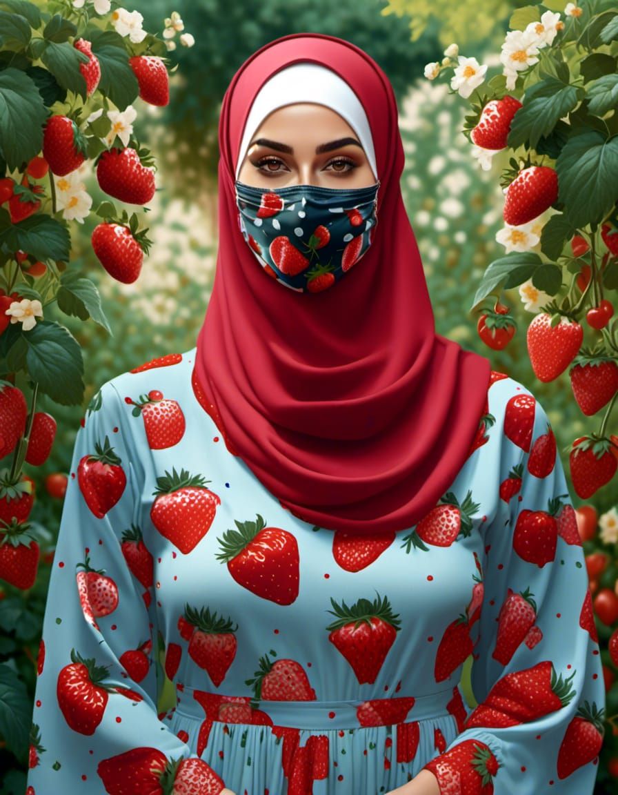 Curvy Woman in Hijab and Mask in Summer Garden