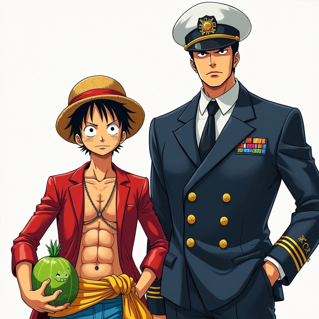 One Piece Character with Dragon Fruit and Marine Admiral