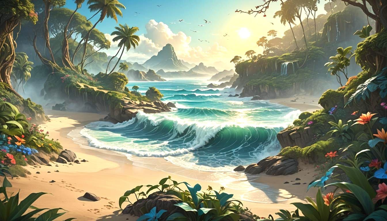 Wavy Ocean and Flowy Sand: Detailed Matte Painting