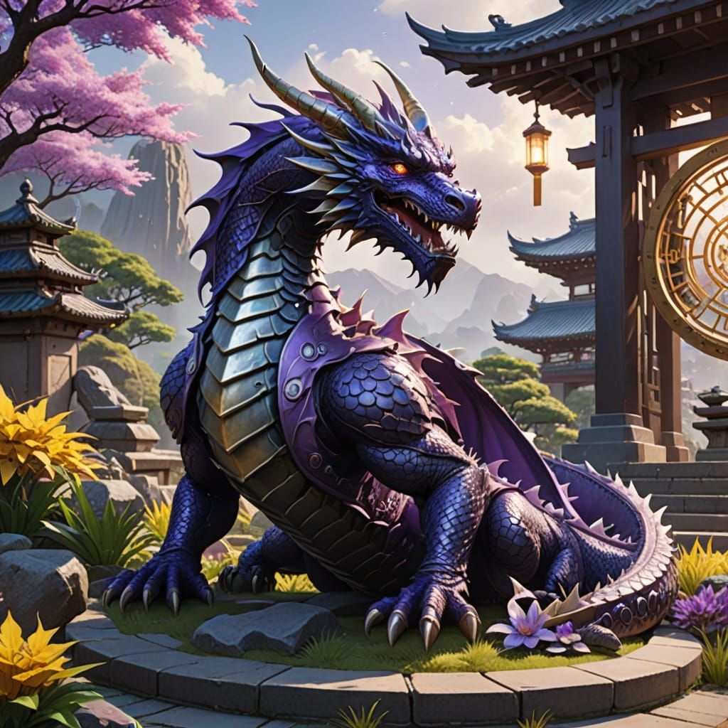 Dragon Emerges in Zen Garden, 3D Anime Art