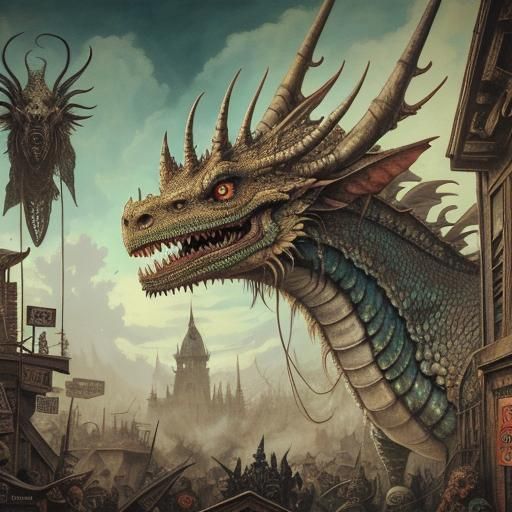 Dragons in Post-Apocalyptic Wonderland: Detailed Fantasy Art