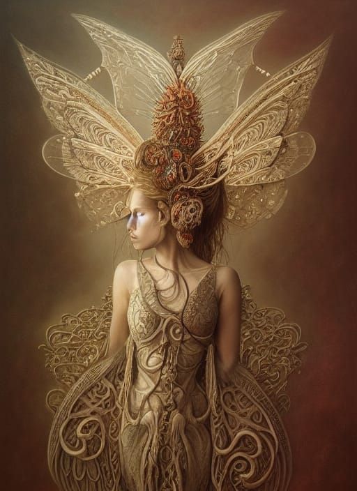 Insectoid Goddess with Fractal Wings, Surreal Art