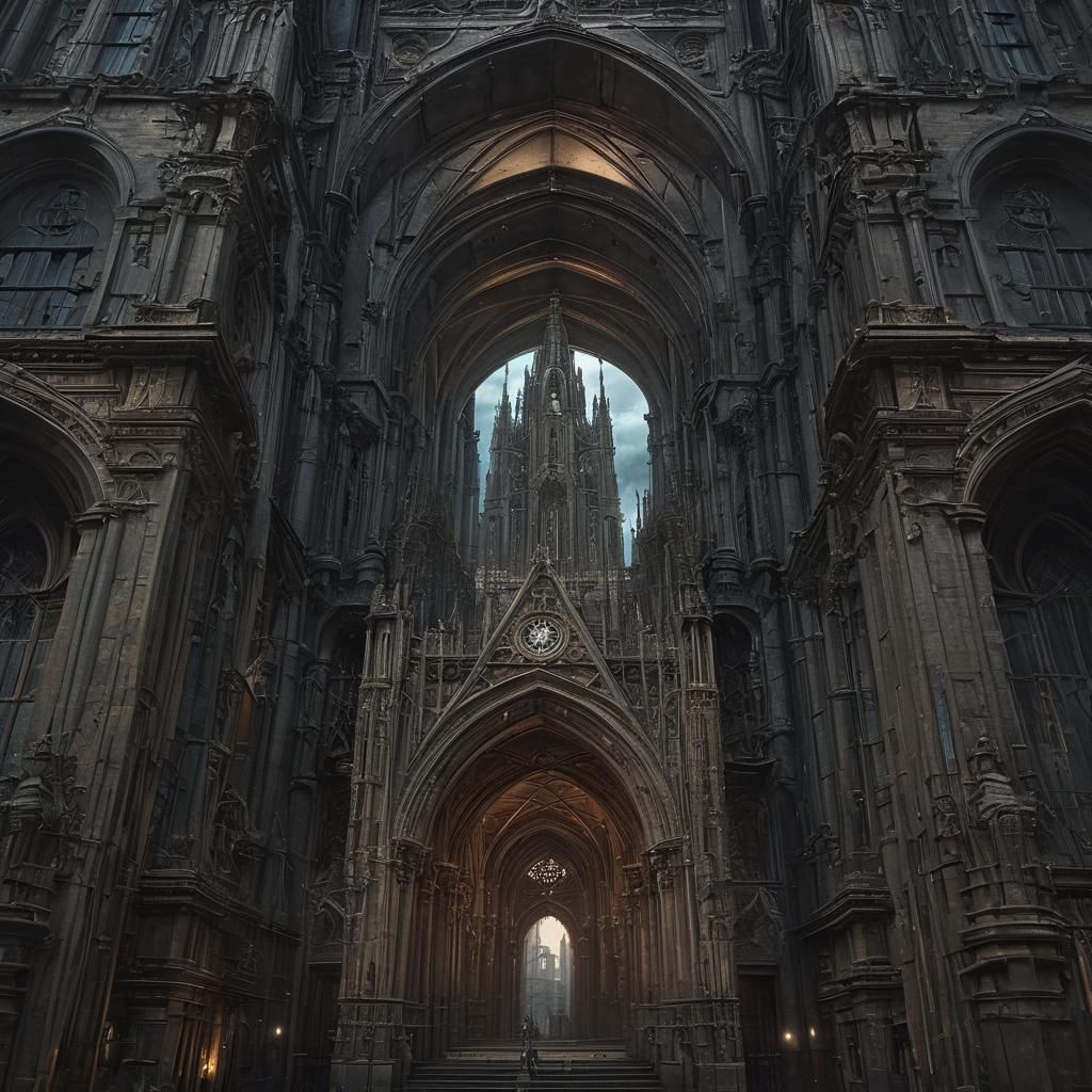 Ornate Gothic Cathedral in Abandoned Cityscape
