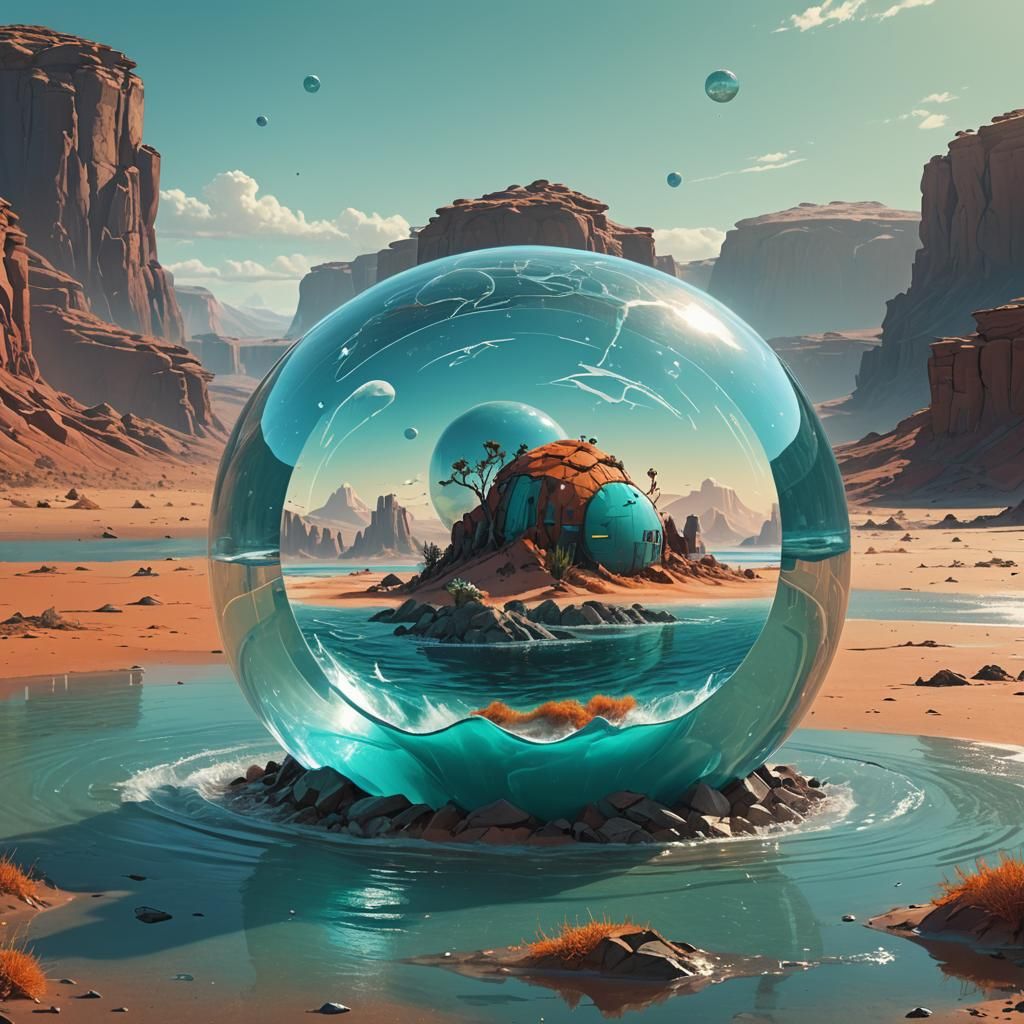 Desert in Glass Sphere Suspended in Ocean