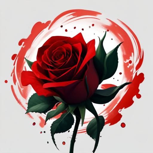 Magnificent Red Rose on White Background as Splash Art