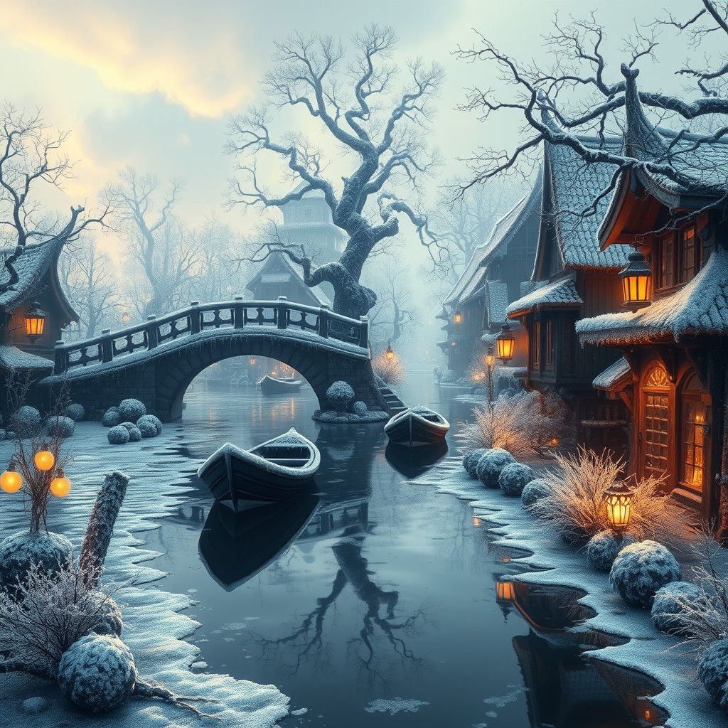 Mystical Frosty Canal: Dreamlike Concept Art