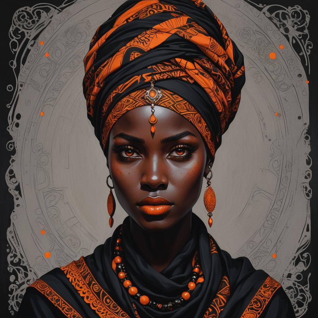 Vibrant Dark Fantasy Woman Portrait in Minimalist Style