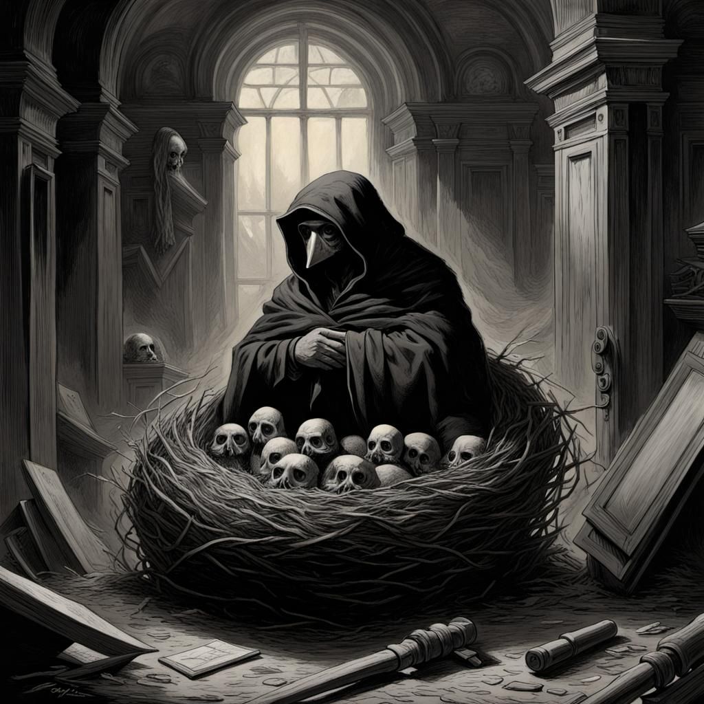Ominous Nest Illustration in the Style of Doré