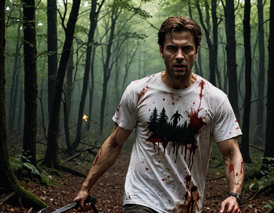 Eerie Woods Chase Scene with Dramatic Lighting