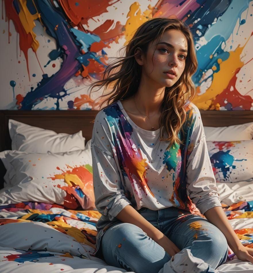 Hyperrealistic Girl on Bed with Dramatic Lighting