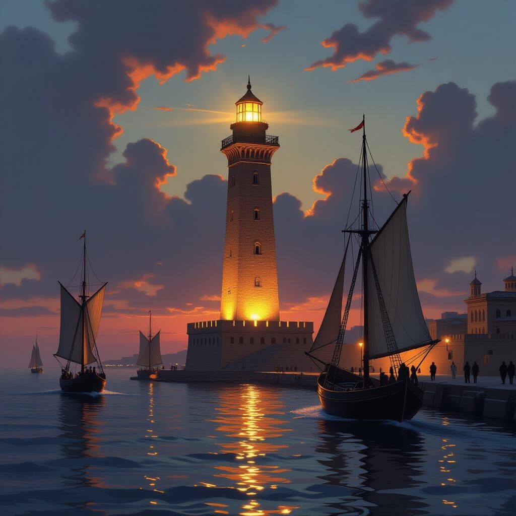 Alexandria Lighthouse in Dramatic Seascape Style