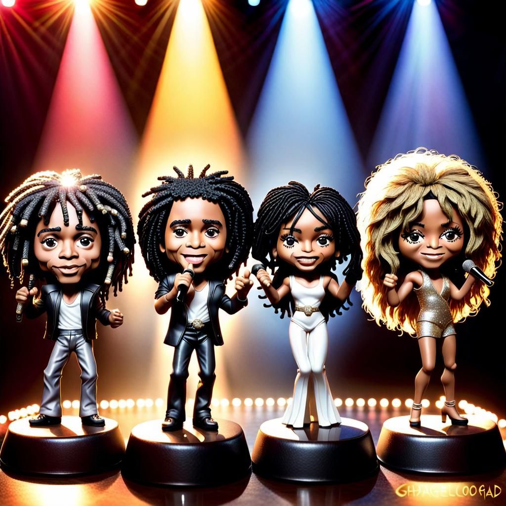 Bobblehead Musicians on Stage with Sparkles