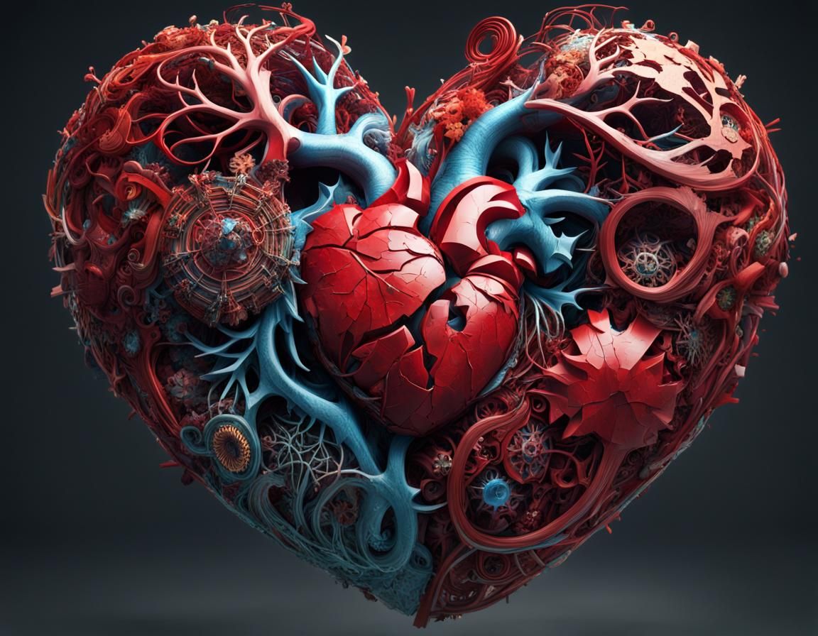 Human Heart Jigsaw Puzzle in Hypermaximalist Style