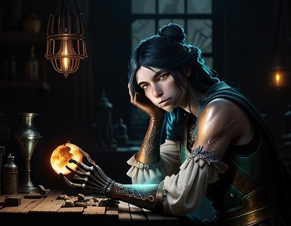 Furry Skeleton Repairs Femur: Dark Fantasy Concept Art