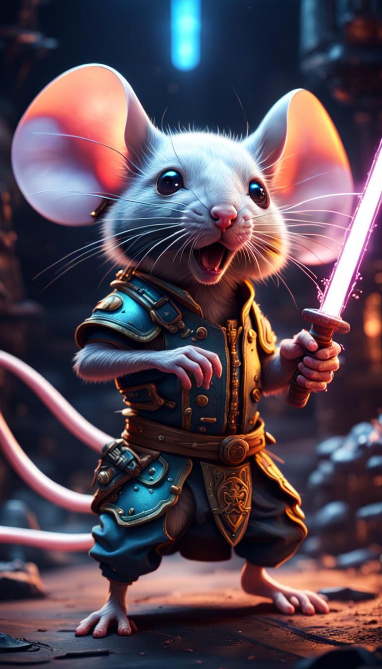 Adorable Neon Mice Fighters: Detailed Matte Painting