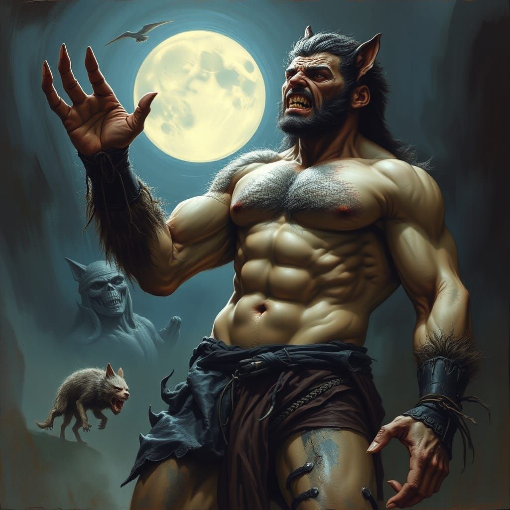 Werewolf Transformation in Gothic Horror Style