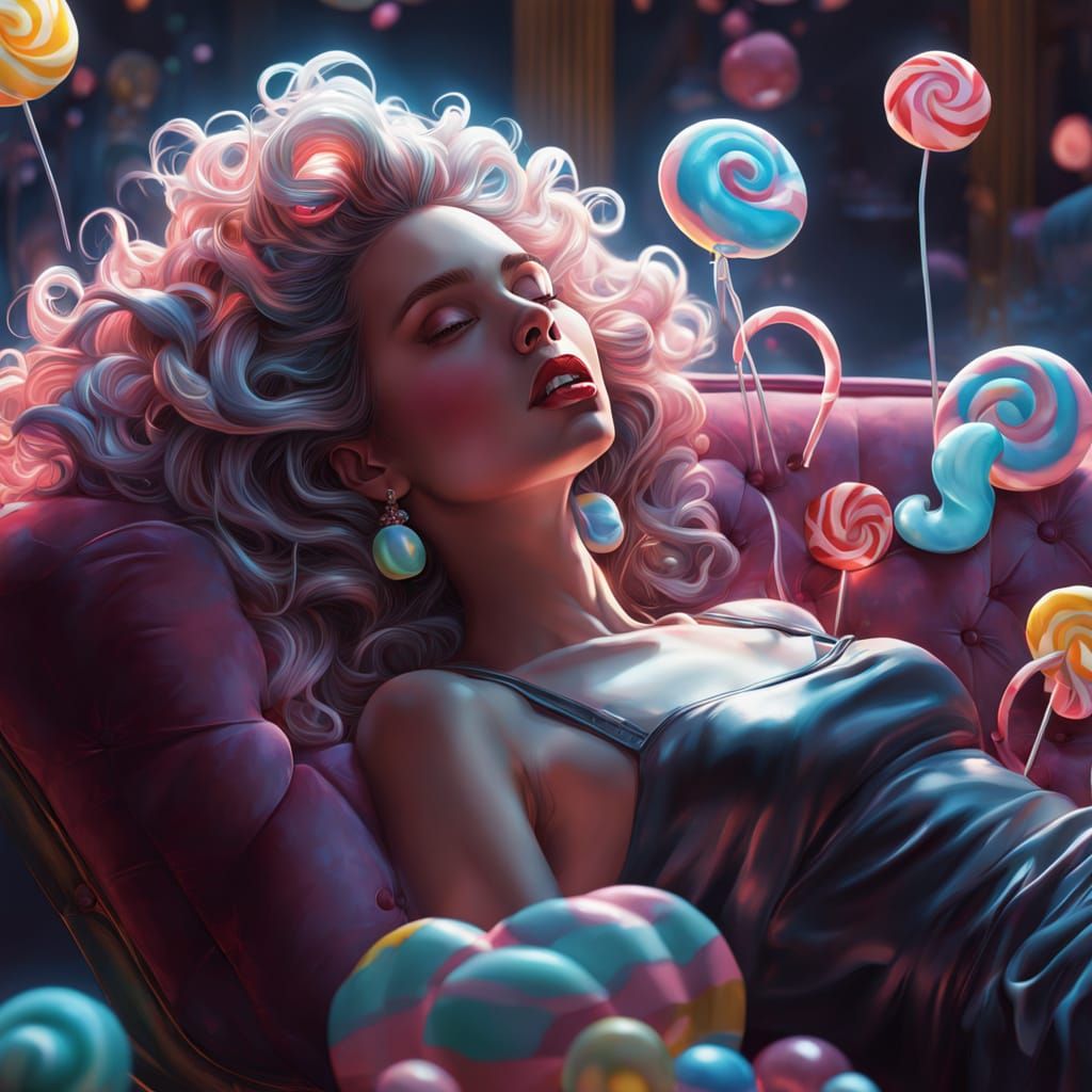 Candy Woman on Chaise Lounge: Digital Illustration