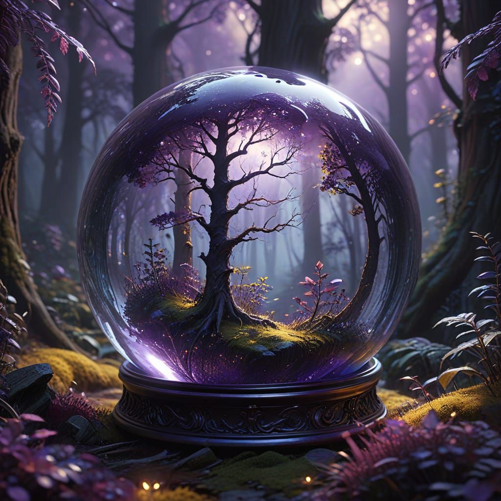 Forest in Crystal Ball: Dark Fantasy Illustration