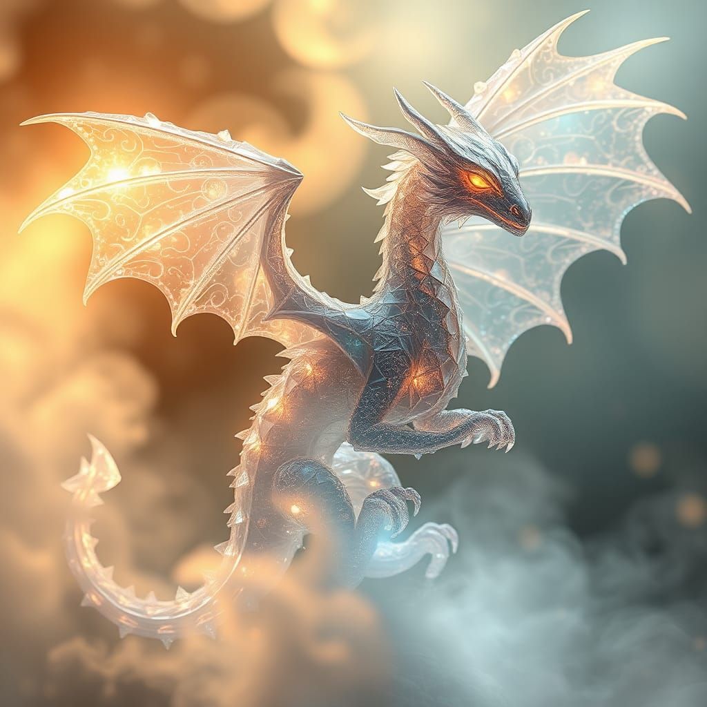 Majestic Crystal Dragon Emerges from Mist