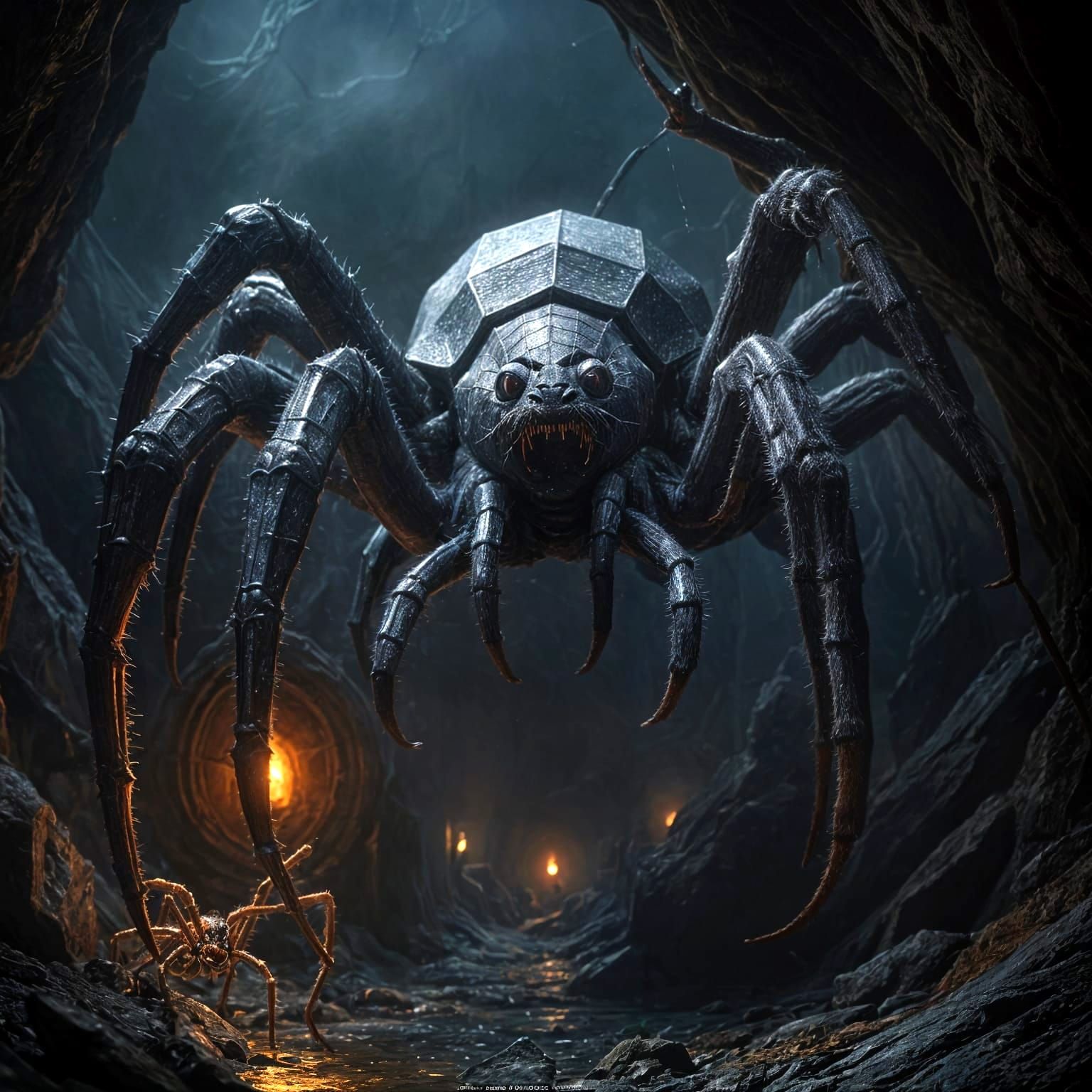 Giant Spider Emerges from Dark Cave Shadows