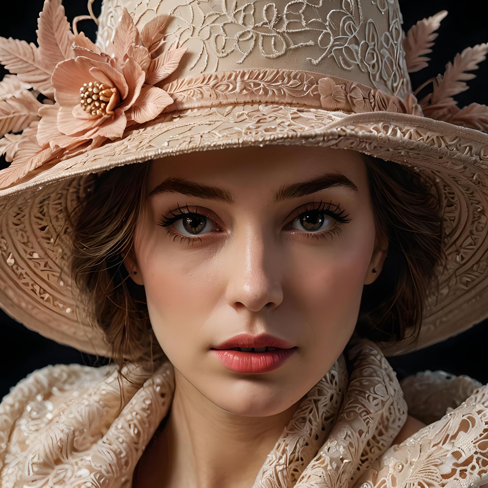 Hyperrealistic High Fashion Model in Couture Hat