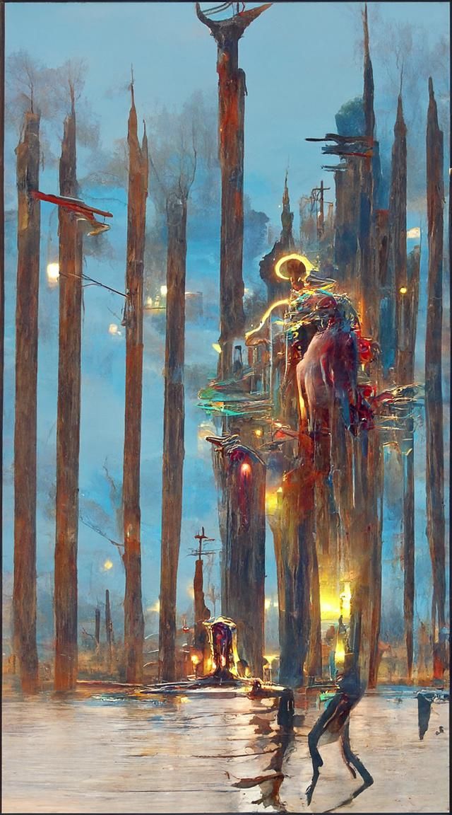 Cosmic Nine of Wands in Surreal Style