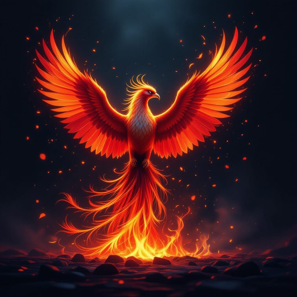 Majestic Phoenix Rises From Digital Embers in Hyperrealistic...