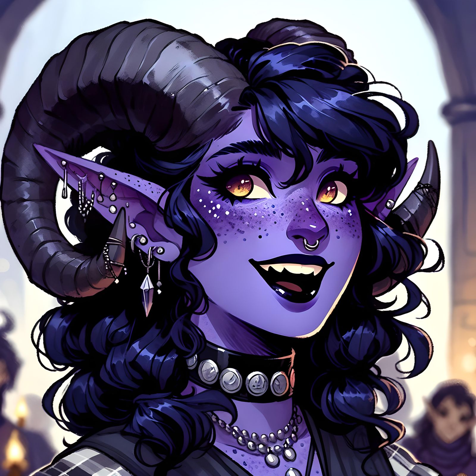 Joyful Tiefling Character in Anime Style
