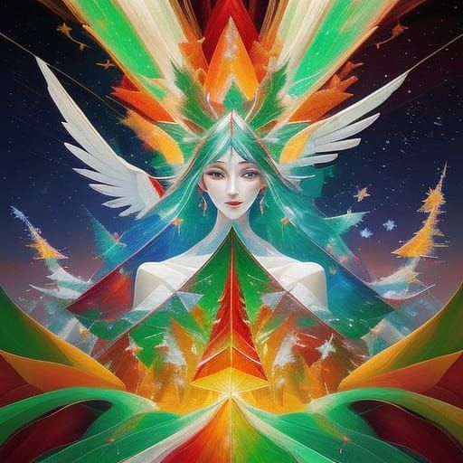 Impressionist Christmas Angel Descends from Nebula