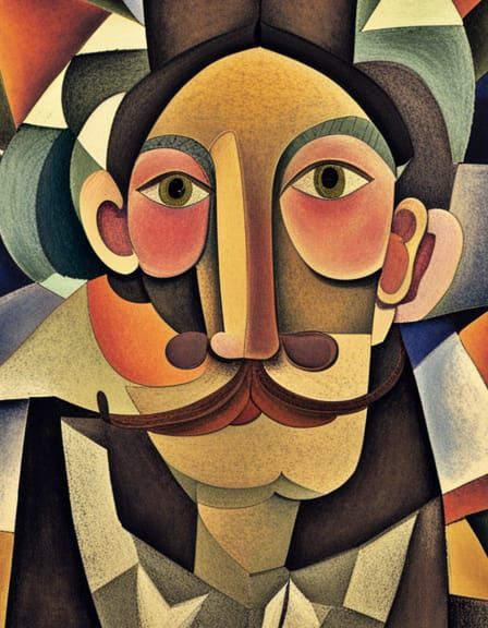 Man with Ornate Mustache in Paul Klee Style