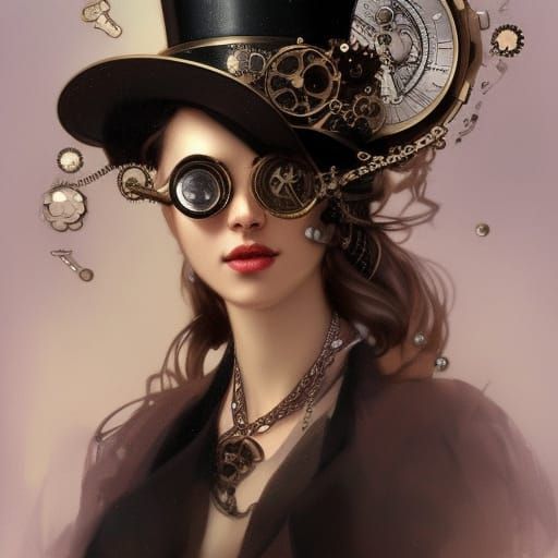 Steampunk Top Hat Portrait in Hyperdetailed Lighting