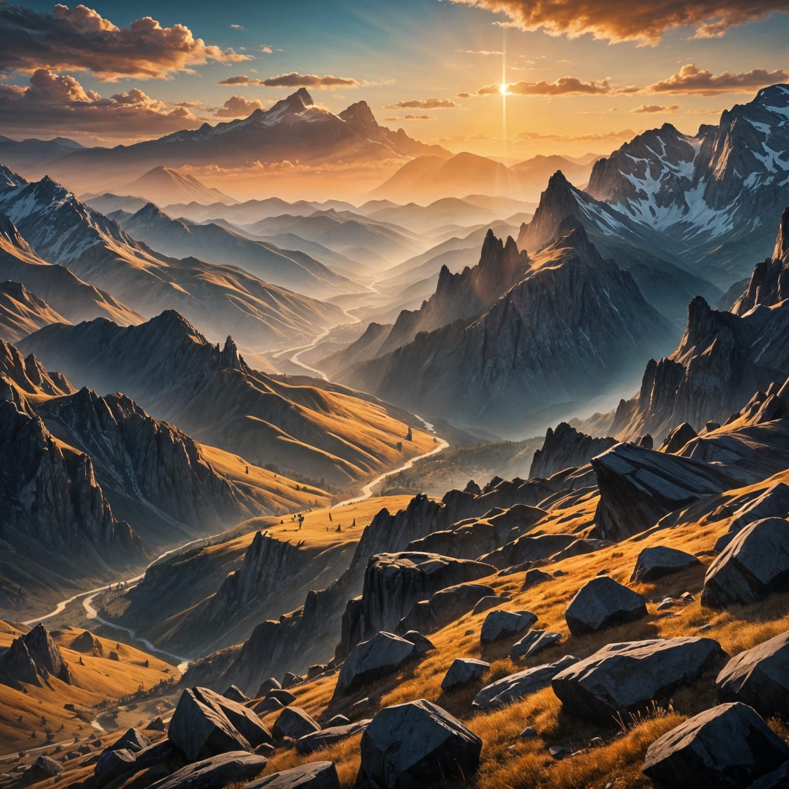 Epic Cinematic Rocky Mountain Landscape in Detailed Fantasy...