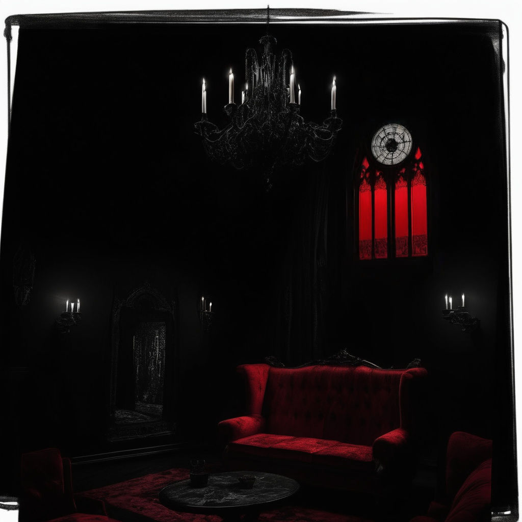 Gothic vampire themed penthouse with Black walls with red ac...
