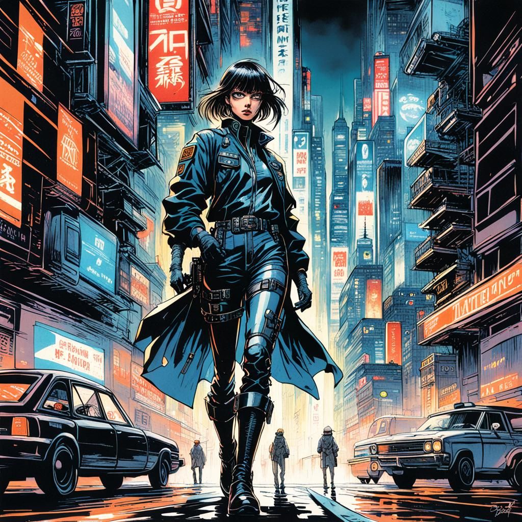 Cyberpunk Detective in Gritty New York, Manga Style