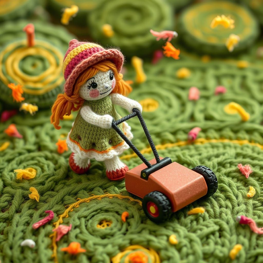 Whimsical Crocheted Doll in Colorful Folk Art Style