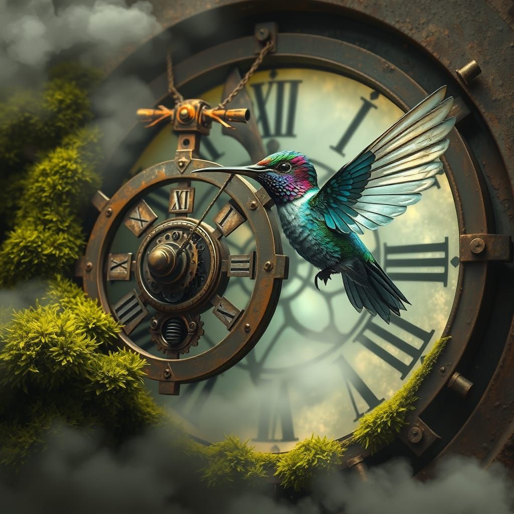 Clockwork Hummingbird in Steampunk Fairytale Setting
