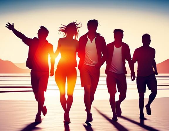 Photorealistic Hipster Friends at the Beach Sunrise