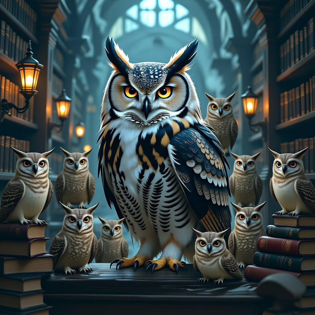 Majestic Owl Guards Ancient Library in Fantasy Concept Art