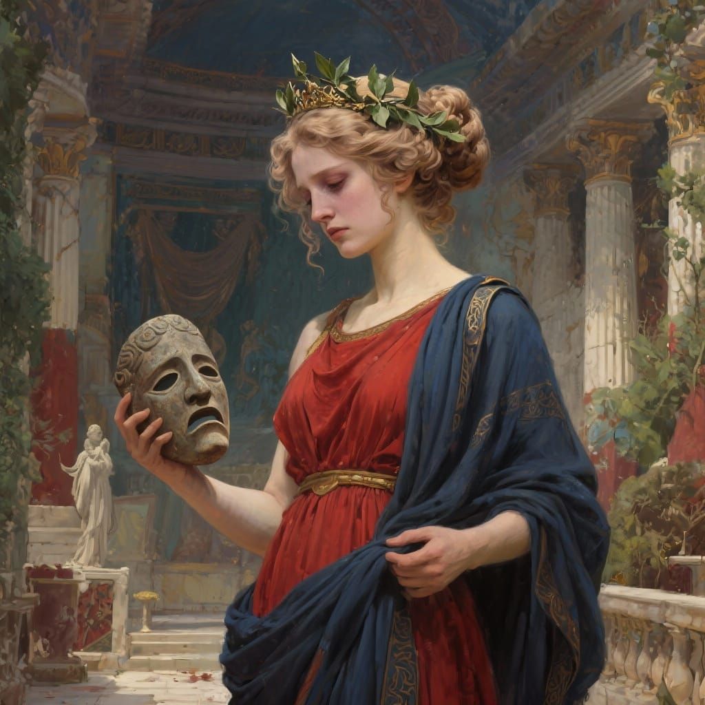 Melancholy Muse of Tragedy in Classical Greek Villa