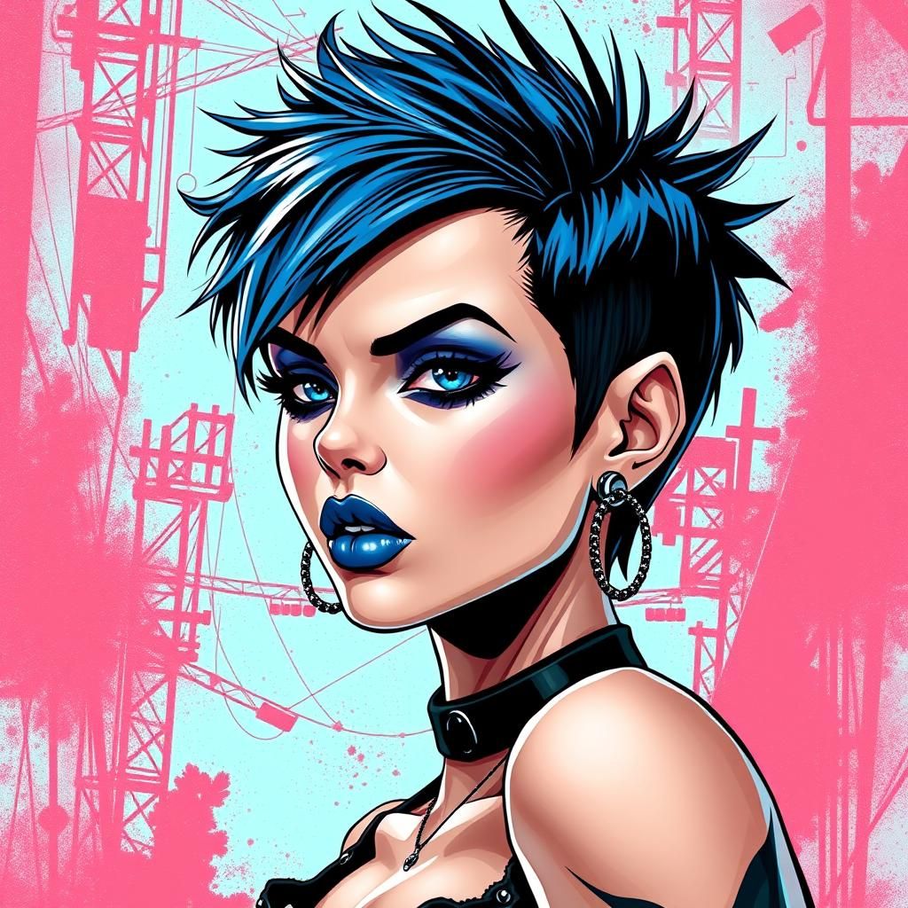 Edgy Punk Girl with Piercings in Comic Book Style