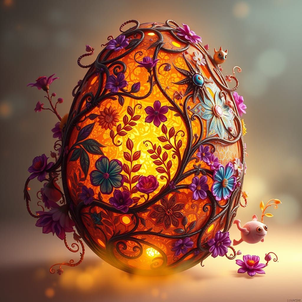 Mystical Egg Radiates Enchantment in Art Nouveau Style