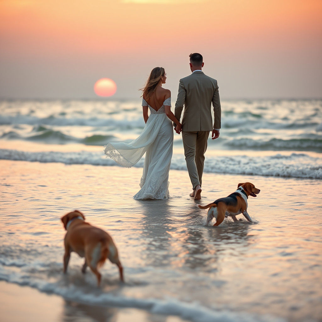 Romantic Beach Sunset with Flowing Dress