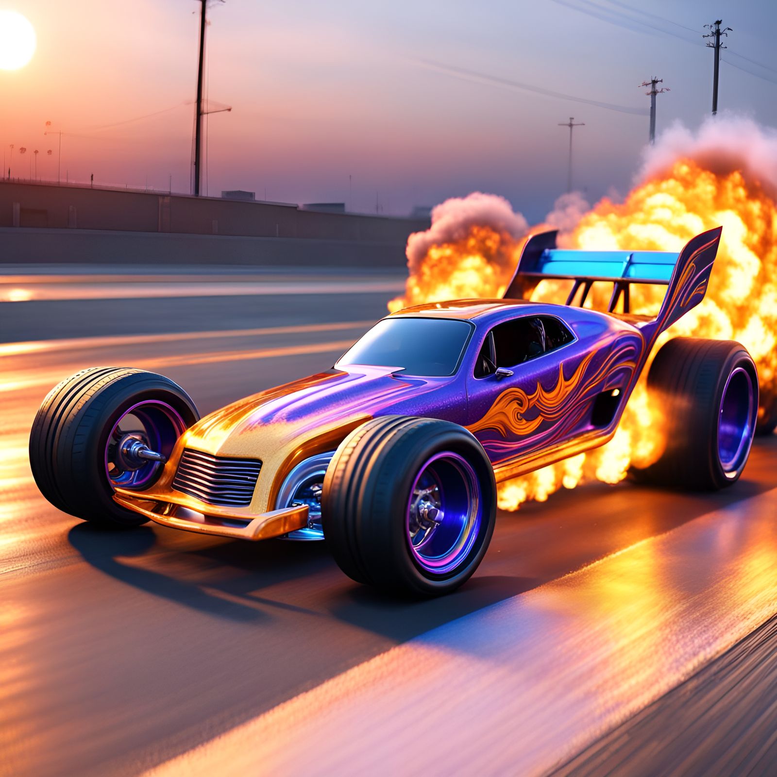 Hot Wheel Dragster Burnout in Hyperrealistic 3D